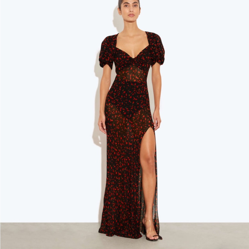 Rat and Boa Elegant Black and Red Floral Dress